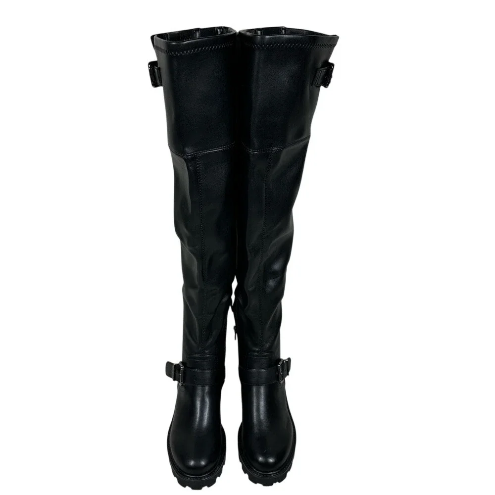 Nine‎ West Women's 5M Nans Lug Sole Over The Knee Boots Black Chunky